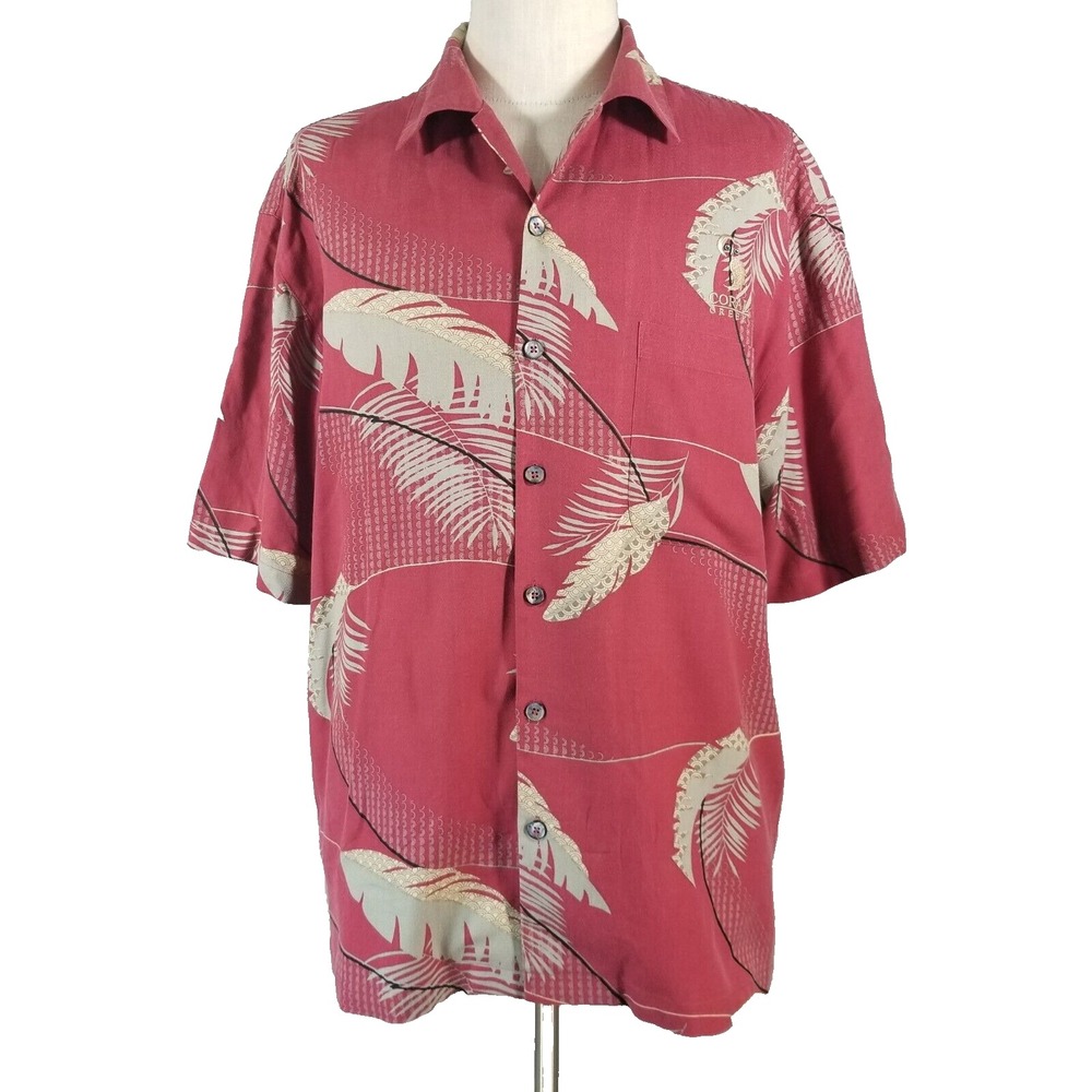 Aureus Shirt Hawaiian silk blend men's large short sleeve red floral Coral Creek